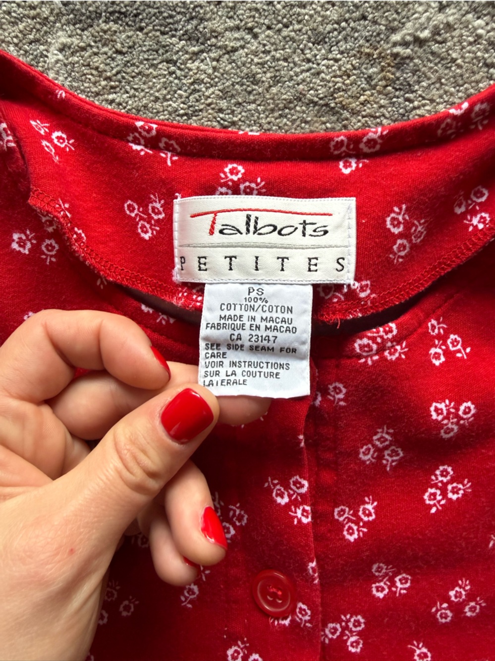 Talbots - 100% Cotton Red Floral Button-Front Midi Dress (PS) Vintage - Picture 7 of 8